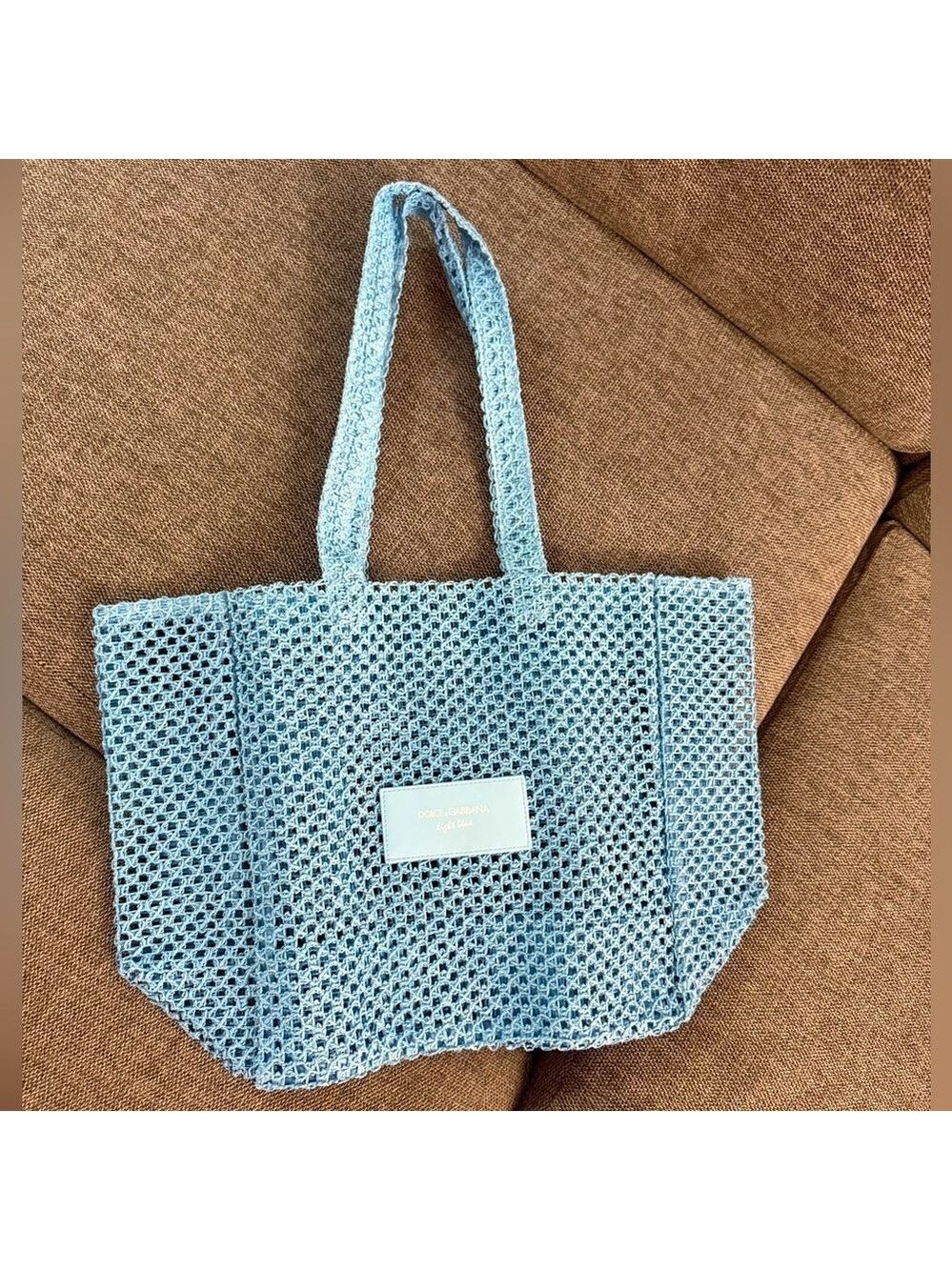 Dolce & Gabbana Light Blue Mesh Beach Tote Bag Blue New Authentic - Picture 7 of 11